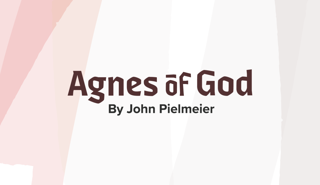 Title Image for Agnes of God - Purple text with red translucent paint strokes in the background