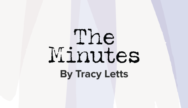 Title Image for The Minutes. Black text with translucent purple paint strokes as the backgroun